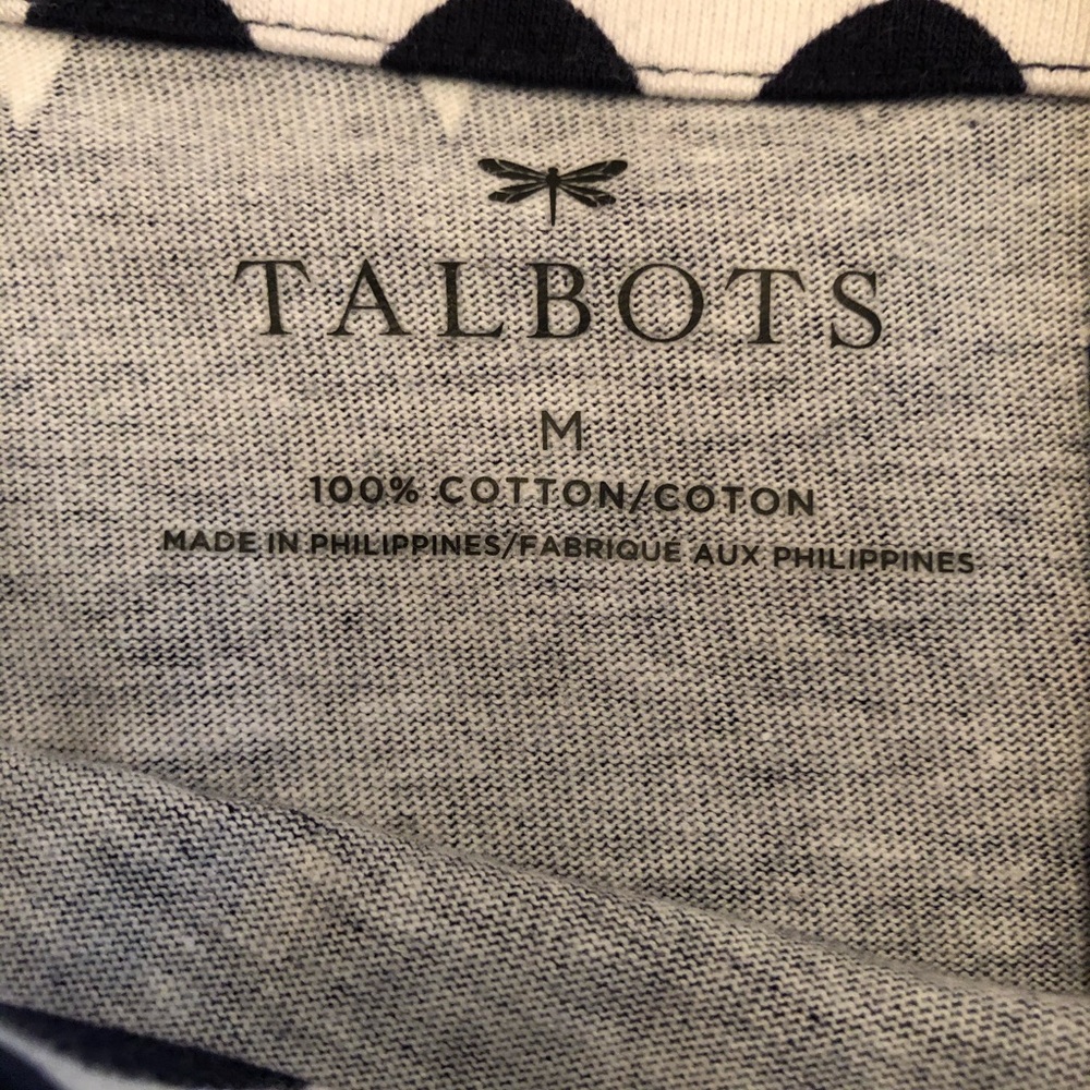 Talbots blue&white print top quarter sleeve size M - Picture 3 of 3